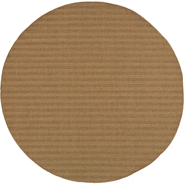 8' X 8' Tan Round Striped Stain Resistant Indoor Outdoor Area Rug