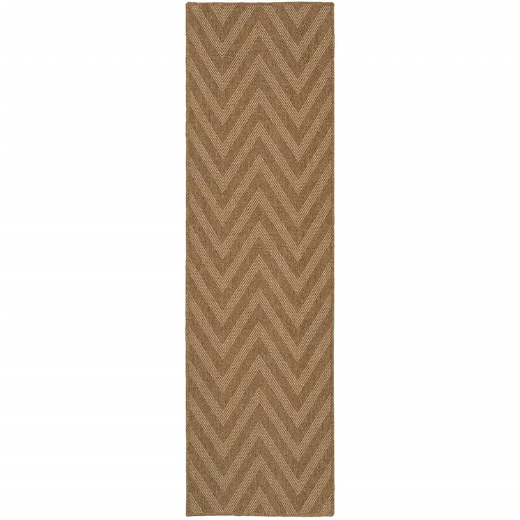 2' X 8' Tan Geometric Stain Resistant Indoor Outdoor Area Rug