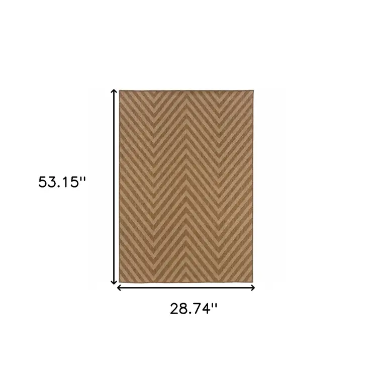 2' X 4' Tan Geometric Stain Resistant Indoor Outdoor Area Rug