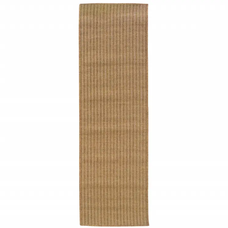 2' X 8' Tan Striped Stain Resistant Indoor Outdoor Area Rug