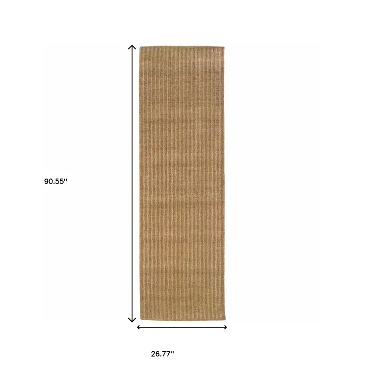 2' X 8' Tan Striped Stain Resistant Indoor Outdoor Area Rug