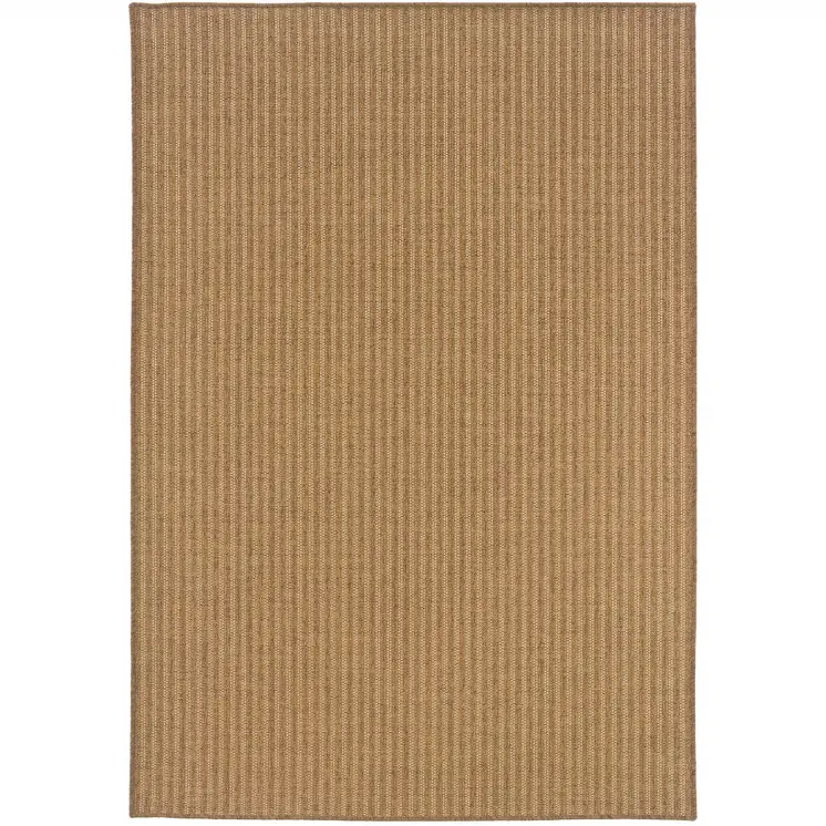 5' X 8' Tan Striped Stain Resistant Indoor Outdoor Area Rug