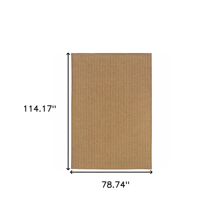 7' X 10' Tan Striped Stain Resistant Indoor Outdoor Area Rug