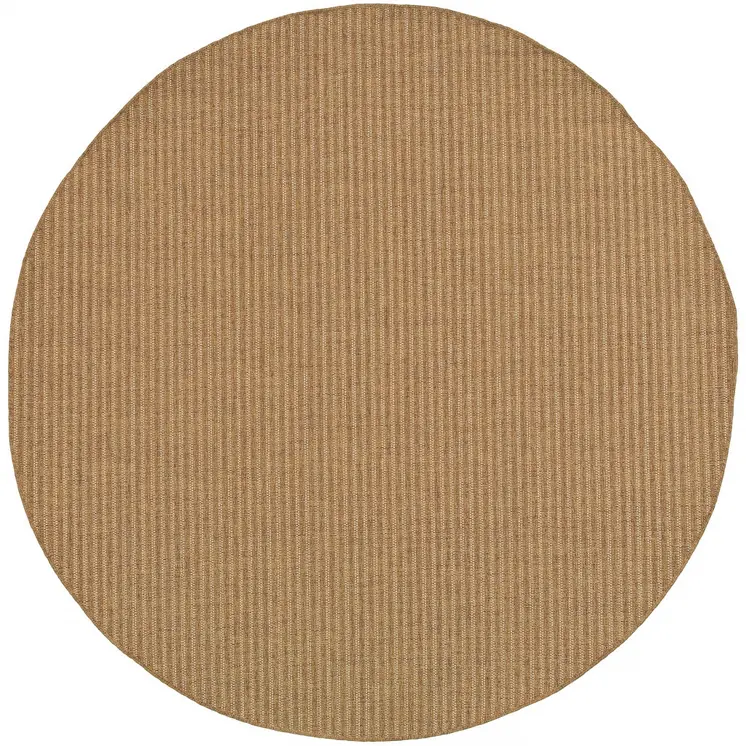 8' X 8' Tan Round Striped Stain Resistant Indoor Outdoor Area Rug
