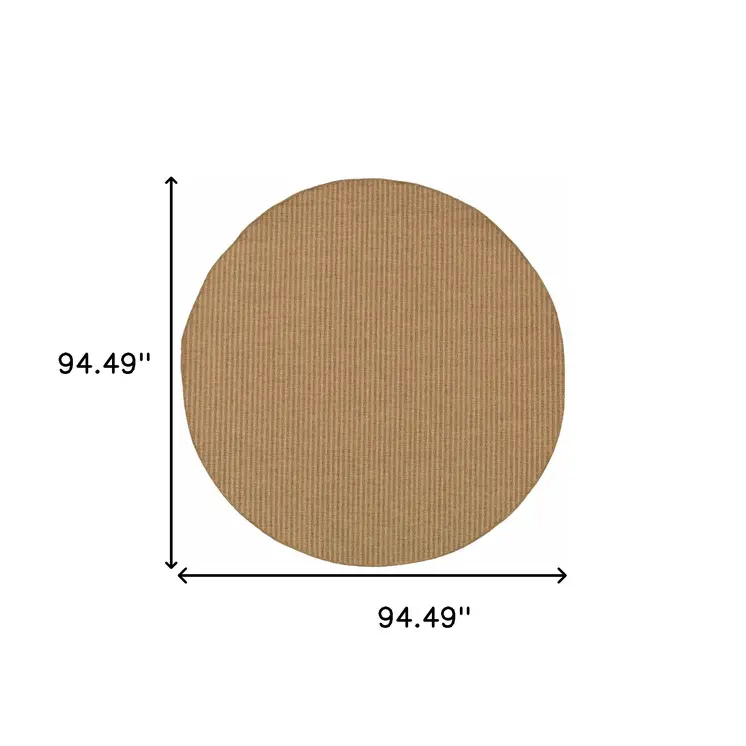 8' X 8' Tan Round Striped Stain Resistant Indoor Outdoor Area Rug