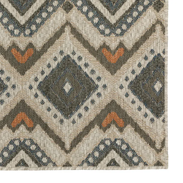 2' X 8' Gray Geometric Stain Resistant Indoor Outdoor Area Rug