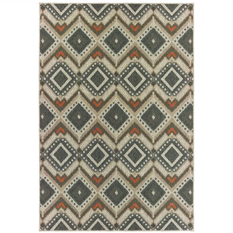 3' X 5' Gray Geometric Stain Resistant Indoor Outdoor Area Rug