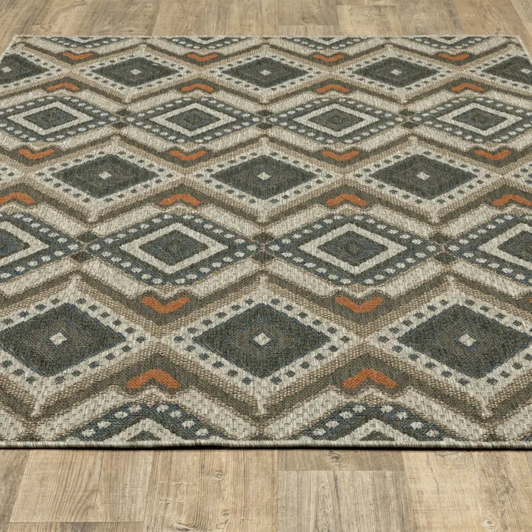 3' X 5' Gray Geometric Stain Resistant Indoor Outdoor Area Rug