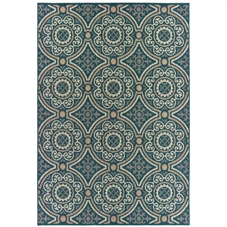 3' X 5' Blue and Gray Geometric Stain Resistant Indoor Outdoor Area Rug