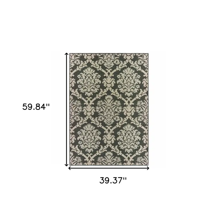 3' X 5' Gray Floral Stain Resistant Indoor Outdoor Area Rug