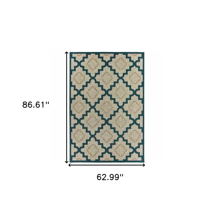 5' X 7' Blue and Gray Geometric Stain Resistant Indoor Outdoor Area Rug