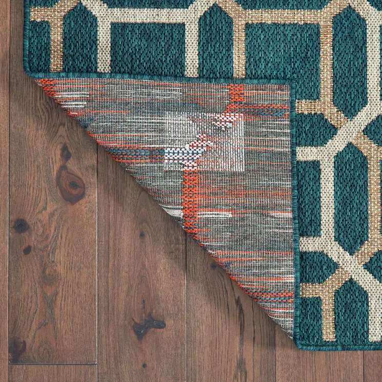 7' X 9' Blue and Gray Geometric Stain Resistant Indoor Outdoor Area Rug