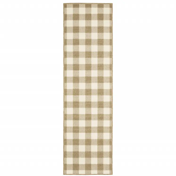 2' X 8' Gray and Ivory Geometric Stain Resistant Indoor Outdoor Area Rug