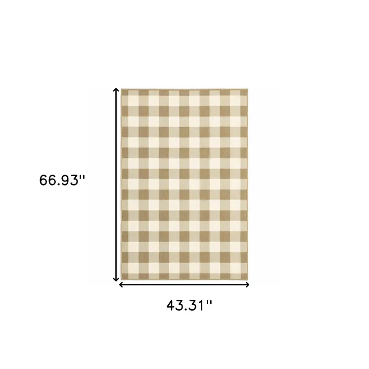 4' X 6' Gray and Ivory Geometric Stain Resistant Indoor Outdoor Area Rug