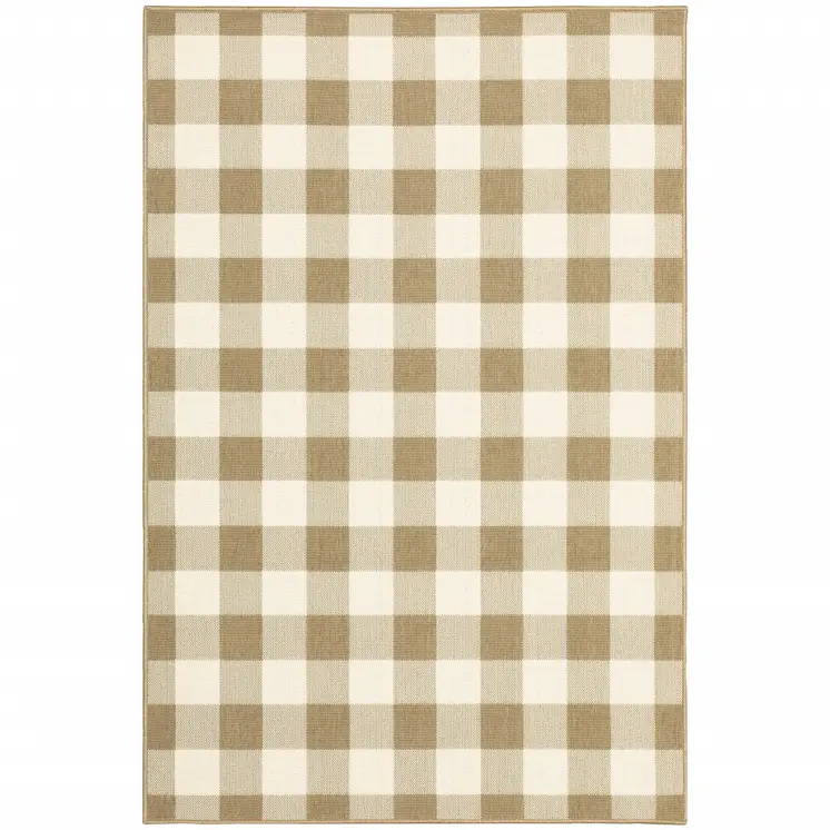 7' X 10' Gray and Ivory Geometric Stain Resistant Indoor Outdoor Area Rug