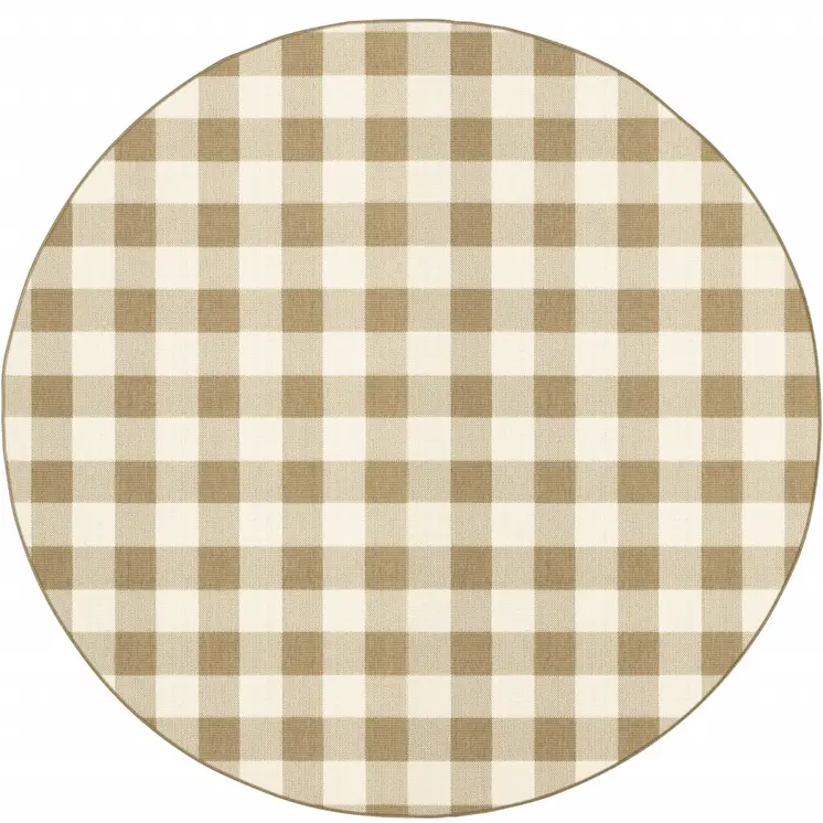 8' X 8' Gray and Ivory Round Geometric Stain Resistant Indoor Outdoor Area Rug