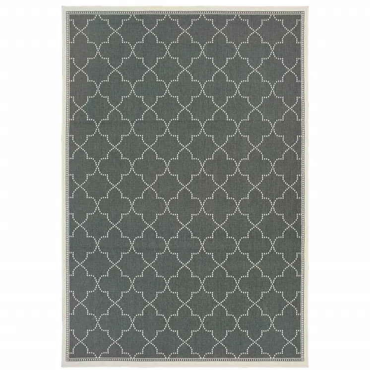 8' X 11' Gray and Ivory Geometric Stain Resistant Indoor Outdoor Area Rug