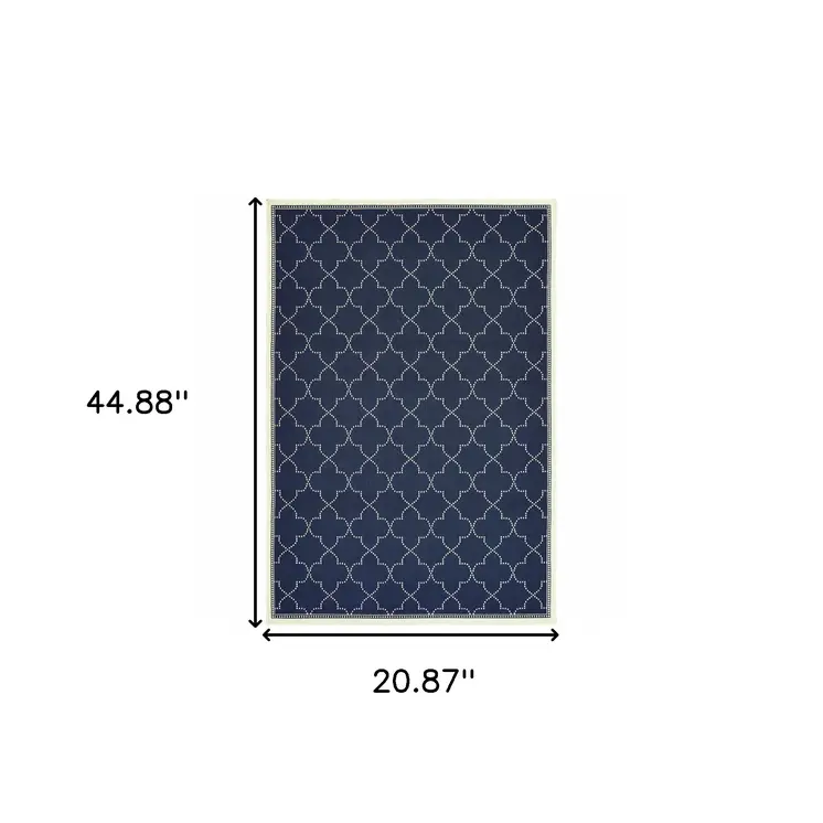 2' X 4' Blue and Ivory Geometric Stain Resistant Indoor Outdoor Area Rug