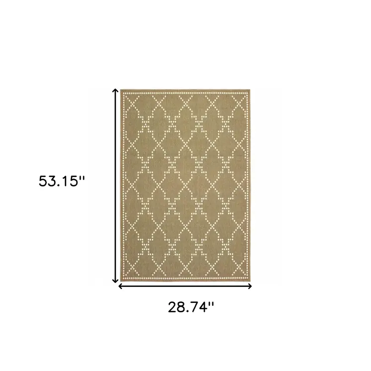 2' X 4' Tan Geometric Stain Resistant Indoor Outdoor Area Rug