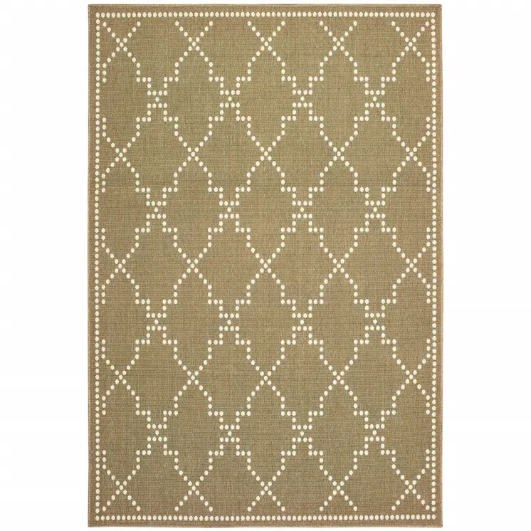 4' X 6' Tan Geometric Stain Resistant Indoor Outdoor Area Rug