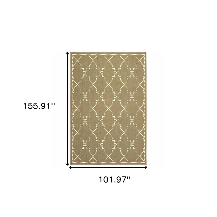 9' X 13' Tan Geometric Stain Resistant Indoor Outdoor Area Rug