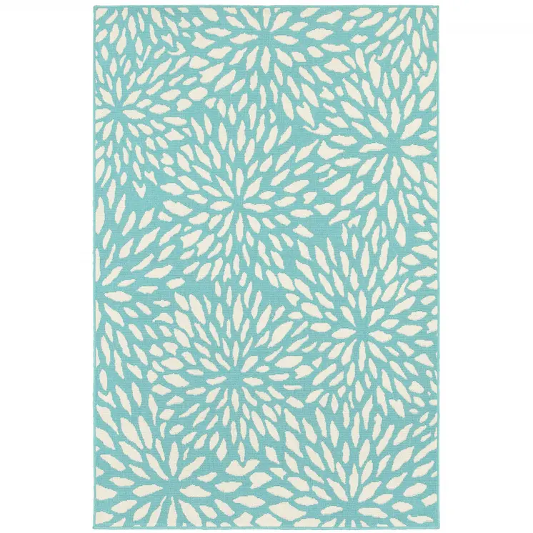 8' X 11' Blue and Ivory Floral Stain Resistant Indoor Outdoor Area Rug