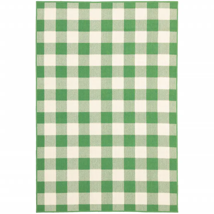 2' X 3' Green and Ivory Geometric Stain Resistant Indoor Outdoor Area Rug