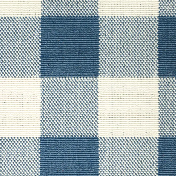 7' X 10' Blue and Ivory Geometric Stain Resistant Indoor Outdoor Area Rug