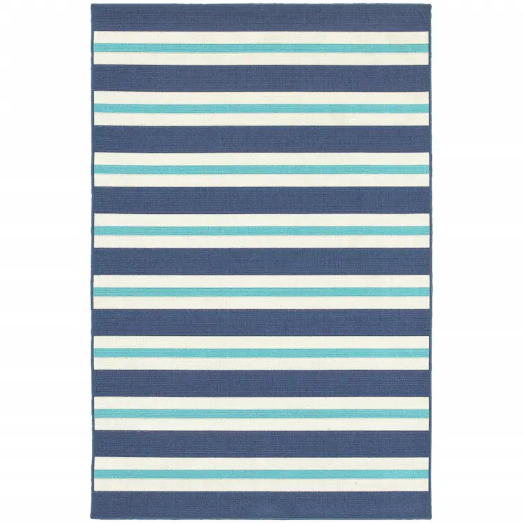 5' X 8' Blue and Ivory Geometric Stain Resistant Indoor Outdoor Area Rug
