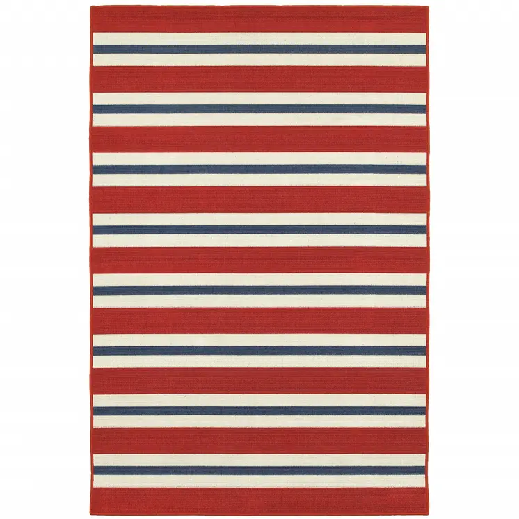 9' X 13' Red and Ivory Geometric Stain Resistant Indoor Outdoor Area Rug