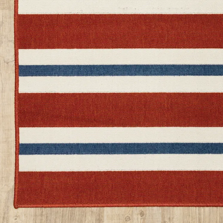 9' X 13' Red and Ivory Geometric Stain Resistant Indoor Outdoor Area Rug