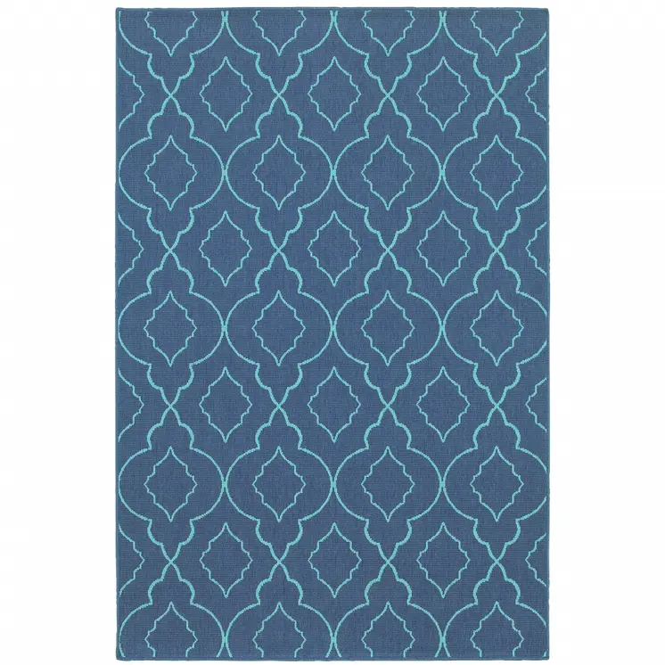 5' X 8' Blue Geometric Stain Resistant Indoor Outdoor Area Rug