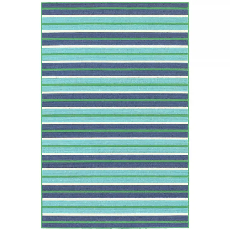 8' X 11' Blue and Green Geometric Stain Resistant Indoor Outdoor Area Rug