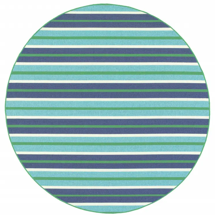 8' X 8' Blue and Green Round Geometric Stain Resistant Indoor Outdoor Area Rug