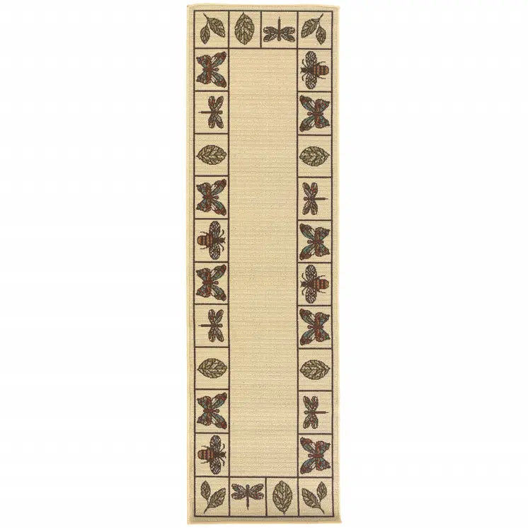 2' X 8' Brown and Ivory Abstract Stain Resistant Indoor Outdoor Area Rug