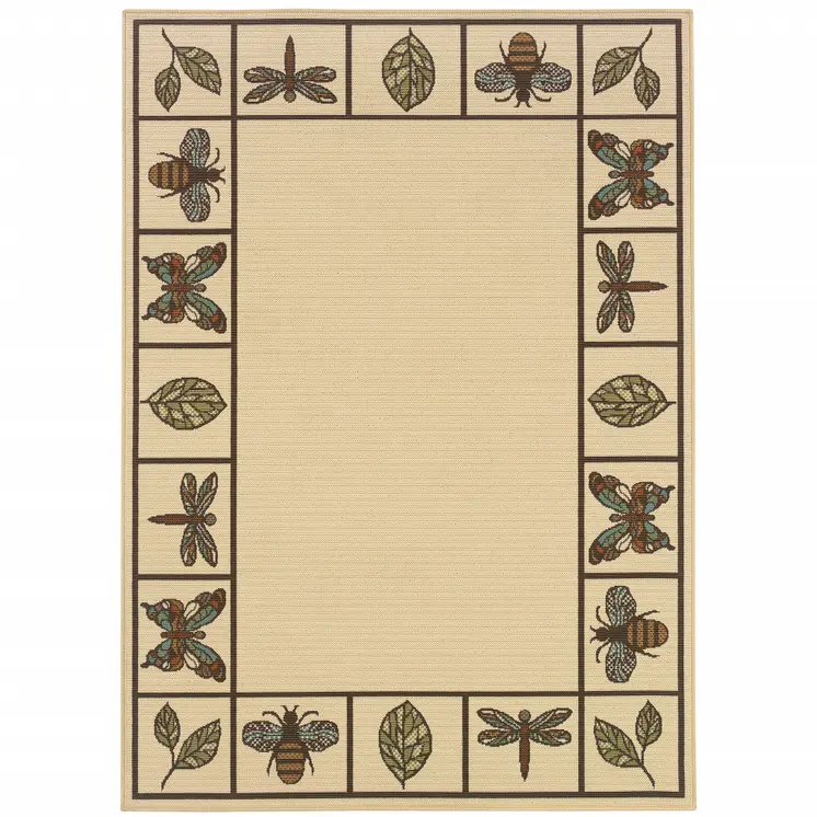 7' X 10' Brown and Ivory Abstract Stain Resistant Indoor Outdoor Area Rug
