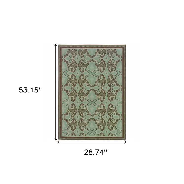 2' X 4' Blue Oriental Stain Resistant Indoor Outdoor Area Rug