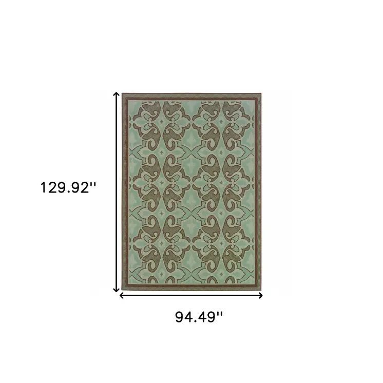 8' X 11' Blue Oriental Stain Resistant Indoor Outdoor Area Rug