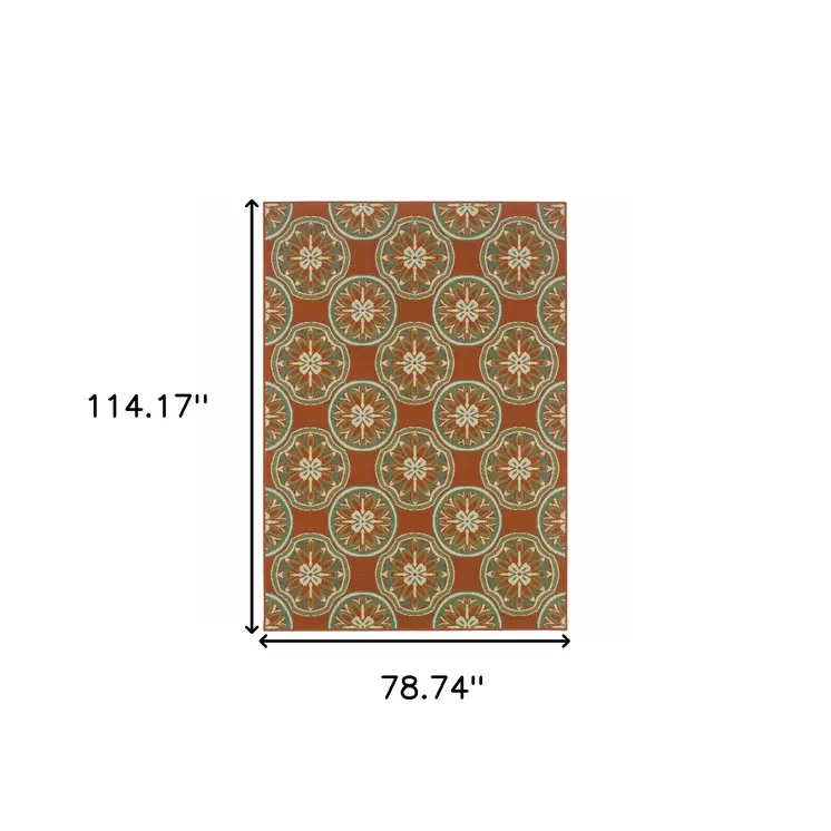7' X 10' Brown and Ivory Floral Stain Resistant Indoor Outdoor Area Rug