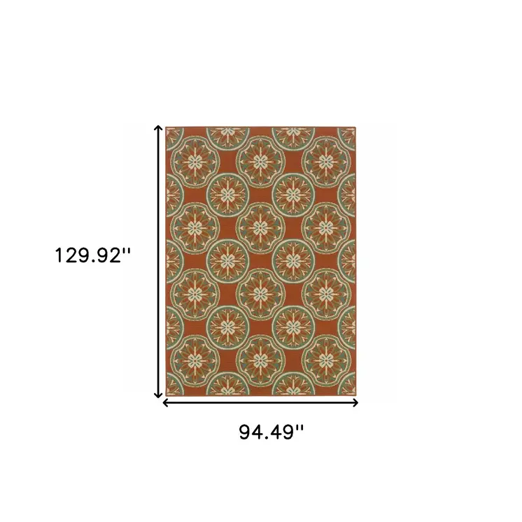 8' X 11' Brown and Ivory Floral Stain Resistant Indoor Outdoor Area Rug