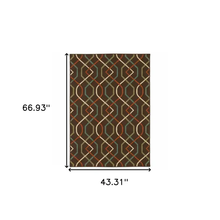 4' X 6' Brown and Ivory Geometric Stain Resistant Indoor Outdoor Area Rug