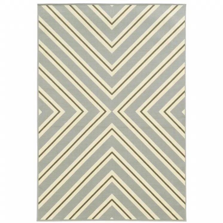 9' X 13' Gray and Ivory Geometric Stain Resistant Indoor Outdoor Area Rug