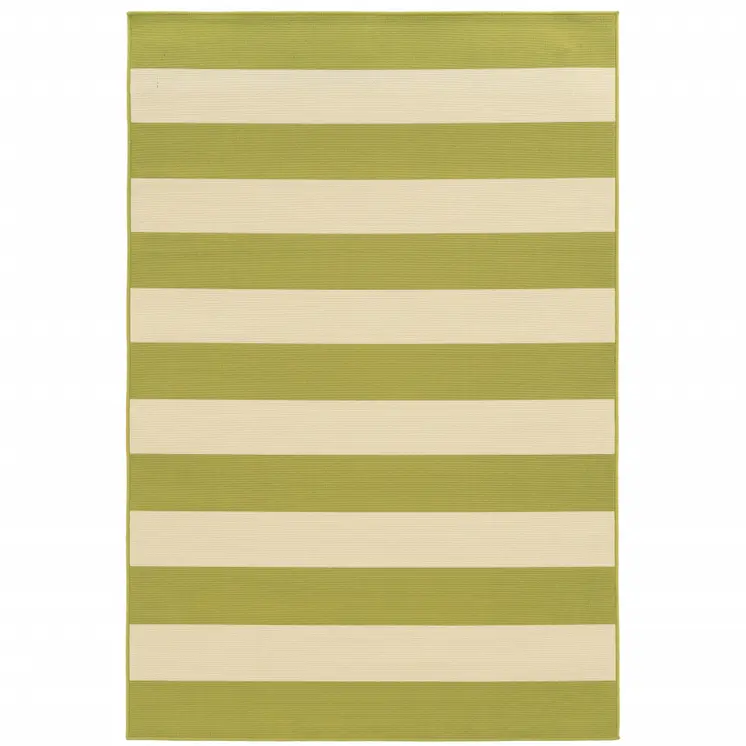 9' X 13' Green and Ivory Geometric Stain Resistant Indoor Outdoor Area Rug