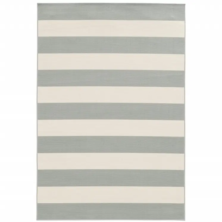 9' X 13' Gray and Ivory Geometric Stain Resistant Indoor Outdoor Area Rug