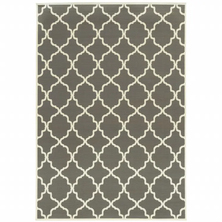 9' X 13' Charcoal Geometric Stain Resistant Indoor Outdoor Area Rug