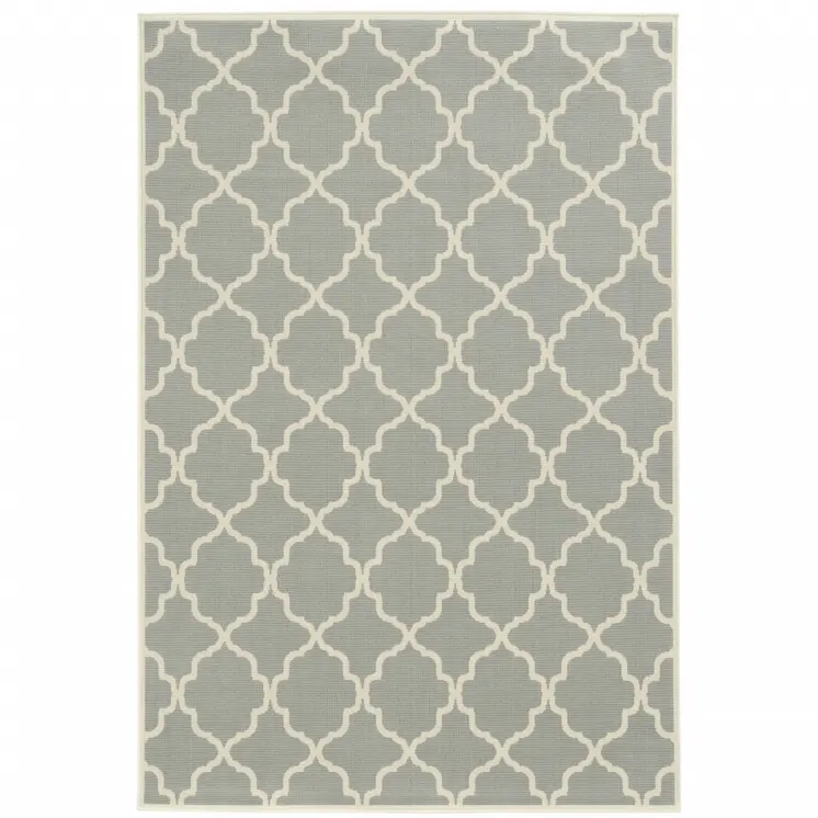 9' X 13' Gray and Ivory Geometric Stain Resistant Indoor Outdoor Area Rug