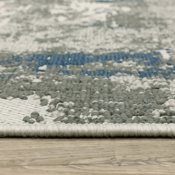 2' X 7' Blue and Beige Abstract Stain Resistant Indoor Outdoor Area Rug