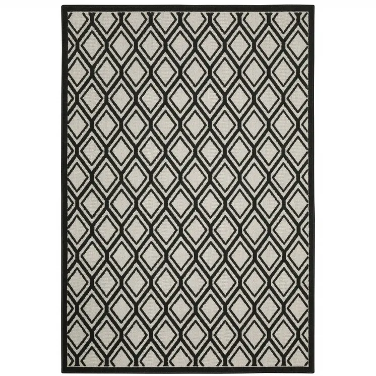 10' X 13' Beige and Black Geometric Stain Resistant Indoor Outdoor Area Rug