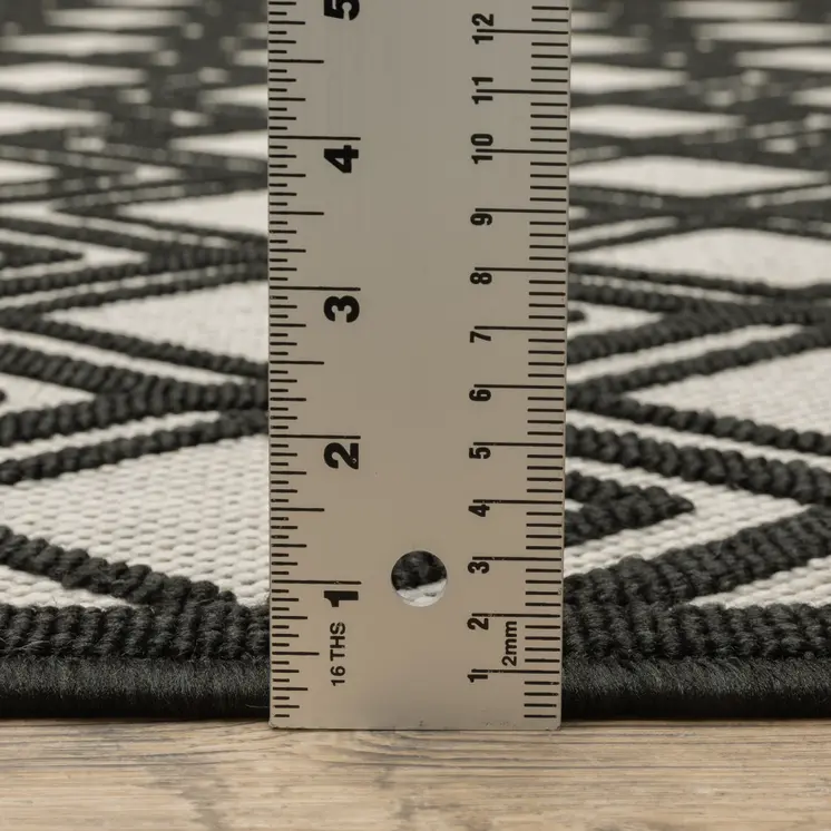 10' X 13' Beige and Black Geometric Stain Resistant Indoor Outdoor Area Rug