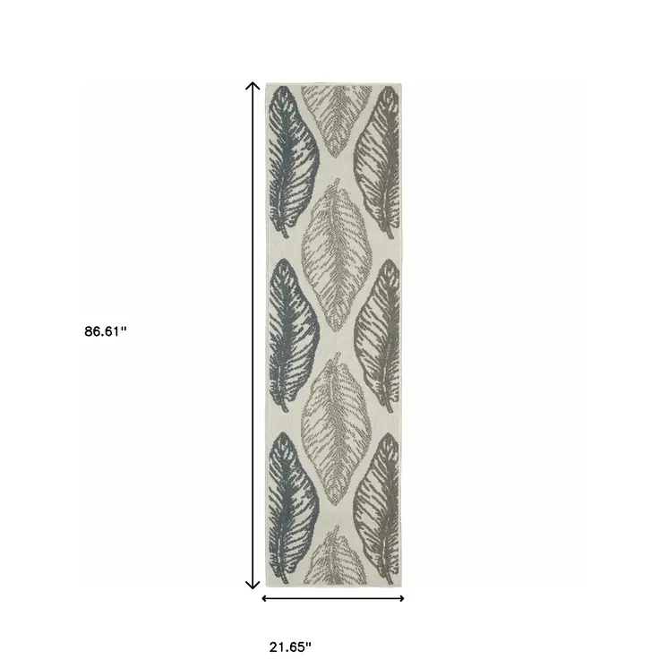 2' X 7' Beige Floral Stain Resistant Indoor Outdoor Area Rug